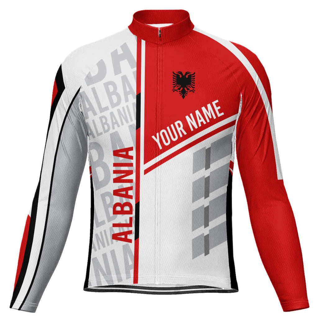 Customized Albania Winter Thermal Fleece Long Sleeve Cycling Jersey for Men