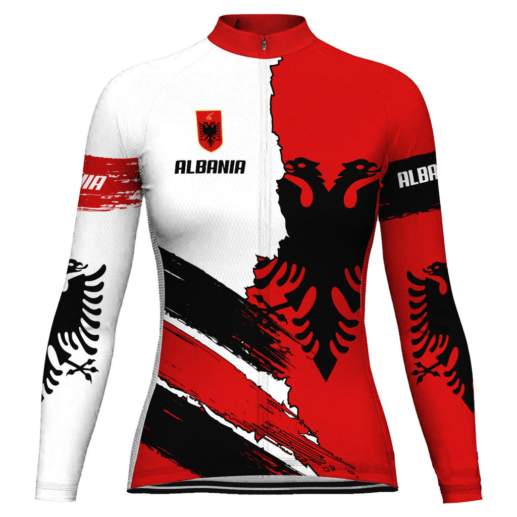 Customized Albania Winter Thermal Fleece Long Sleeve Cycling Jersey for Women