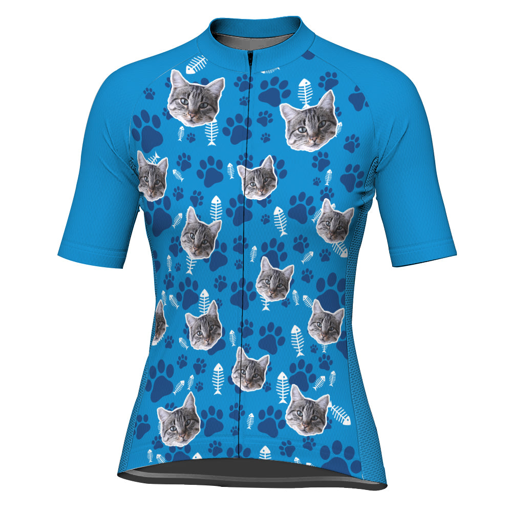 Customized Image Cat Short Sleeve Cycling Jersey for Women