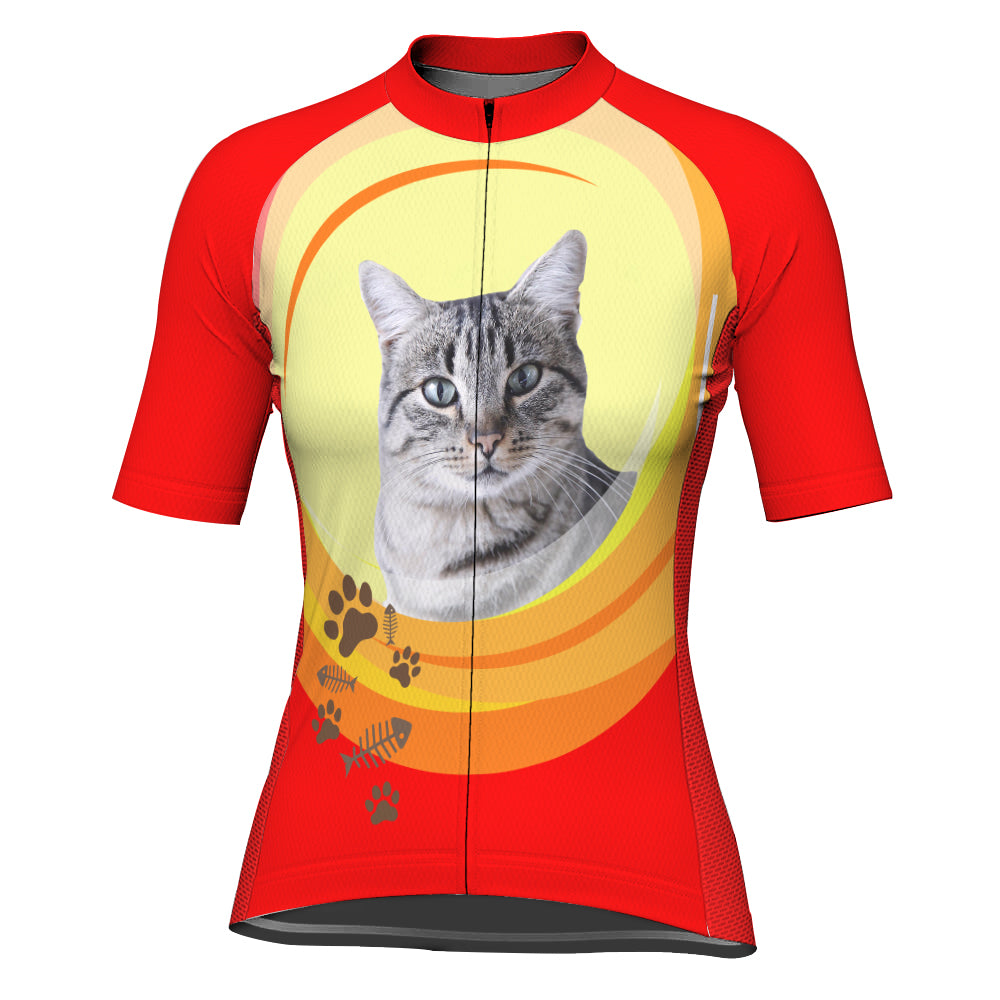 Customized Image Cat Short Sleeve Cycling Jersey for Women
