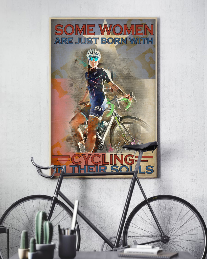 Customized Image WaterColor Poster- Some Women Are Just Born With Cycling In Their Souls for Women- Personalized Name Gift