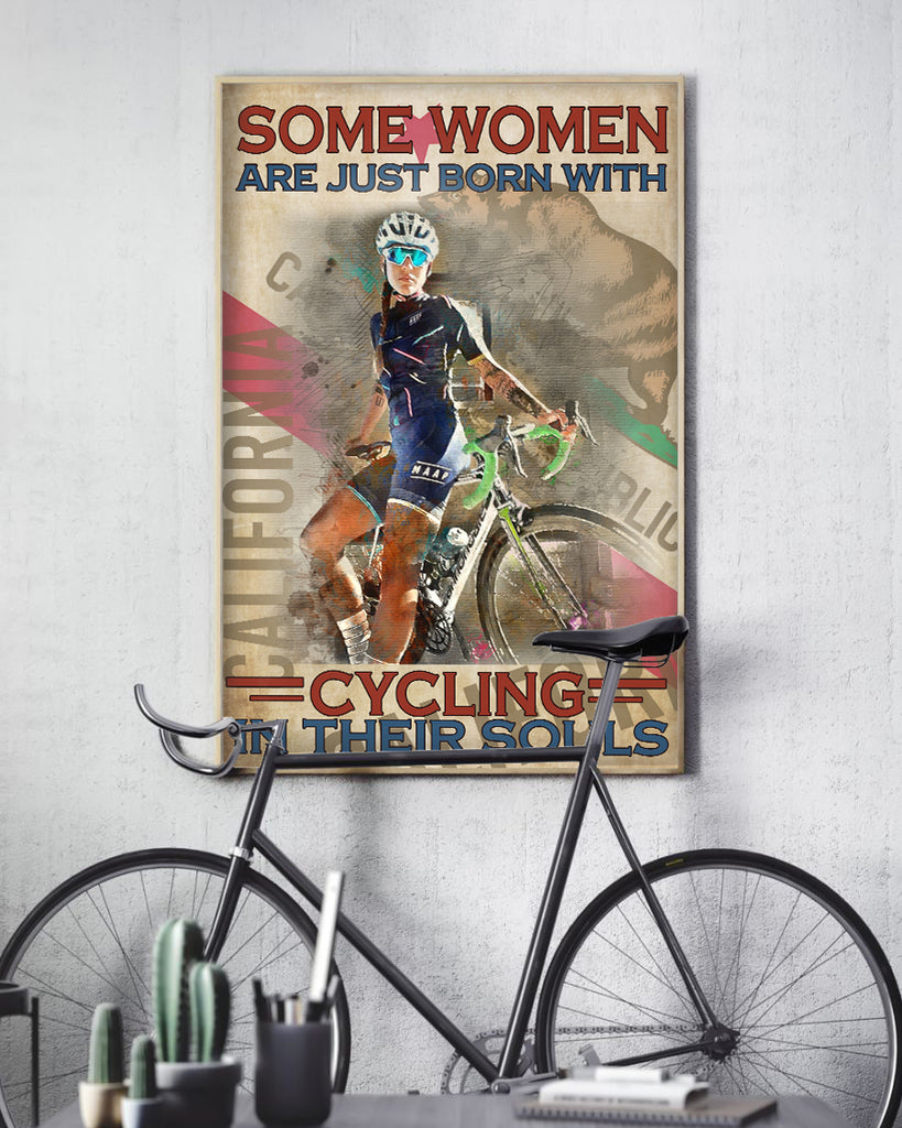 Customized Image WaterColor Poster- Some Women Are Just Born With Cycling In Their Souls for Women