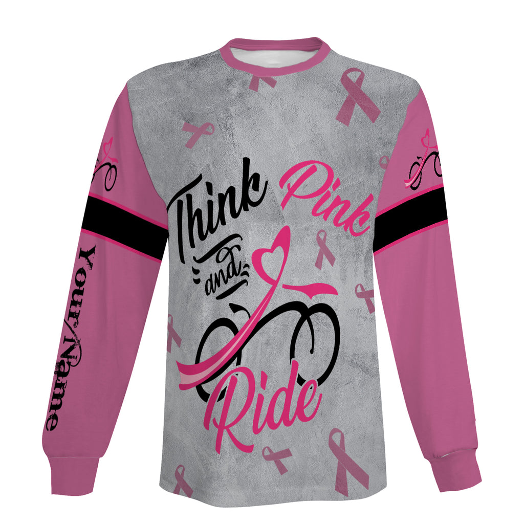 Personalized Think Pink and Ride Full Printing Long Sleeve, Short Sleeve, Zip Up Hoodie, Hoodie Customized Gift For Men