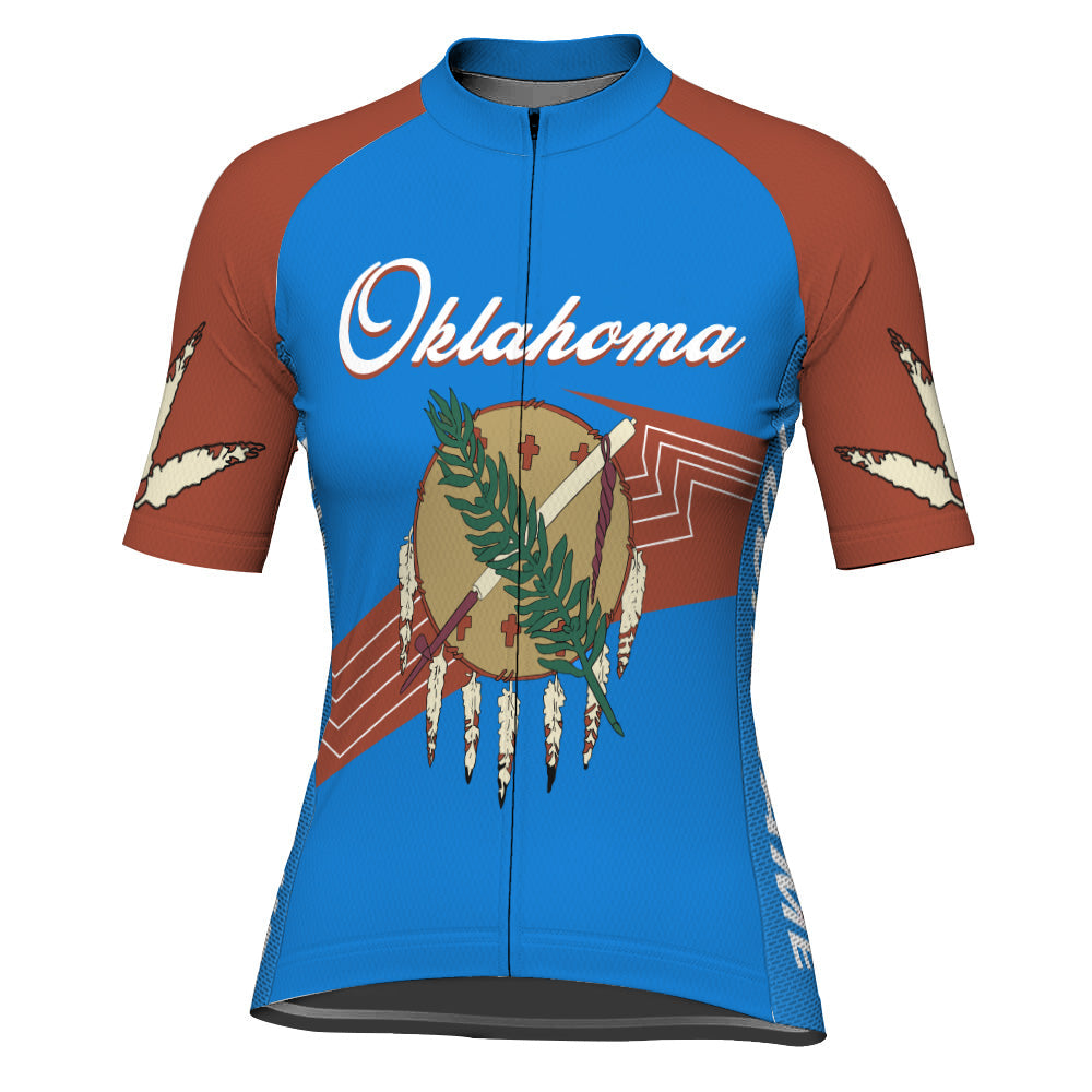 Customized Oklahoma Winter Thermal Fleece Short Sleeve Cycling Jersey for Women
