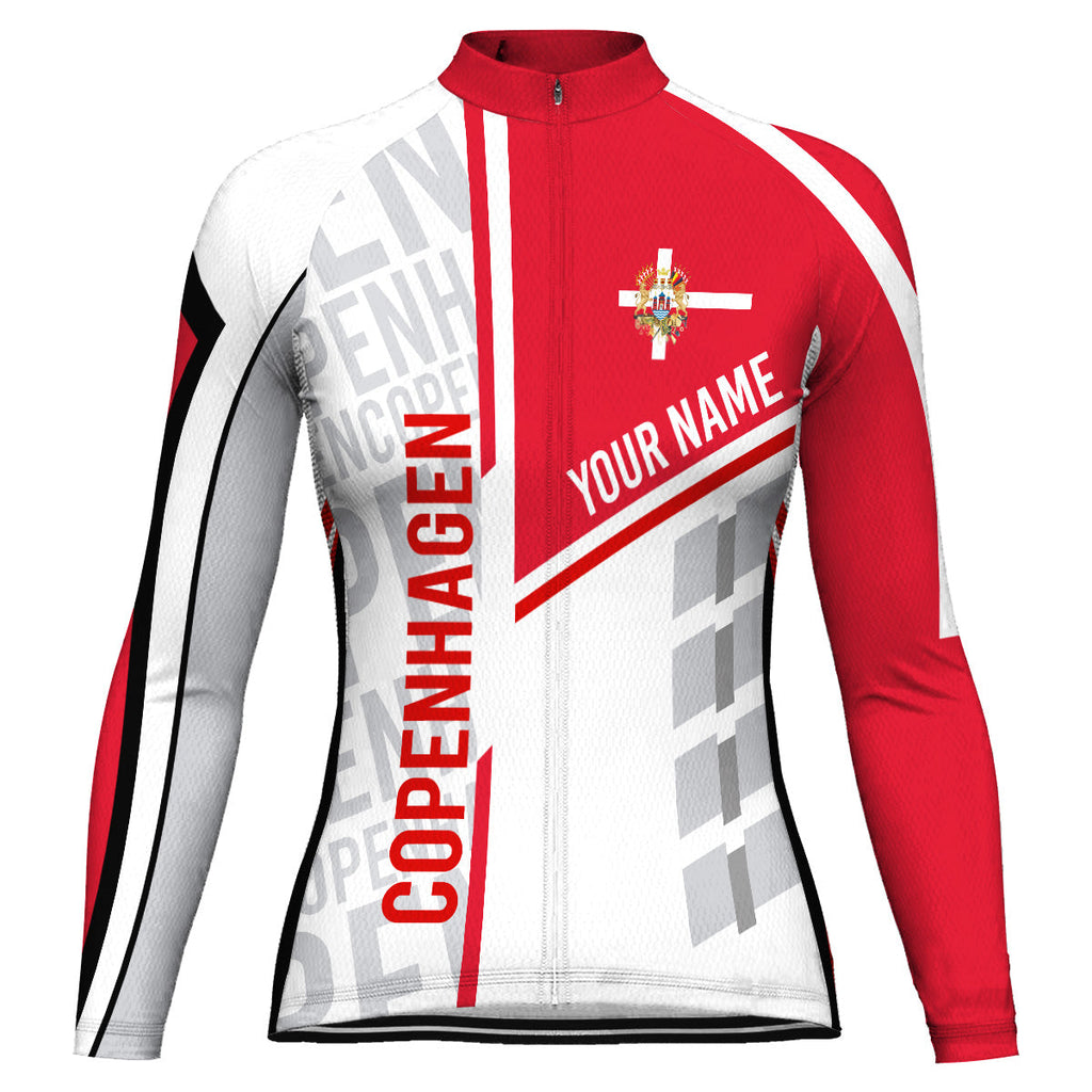 Customized Copenhagen Winter Thermal Fleece Long Sleeve Cycling Jersey for Women