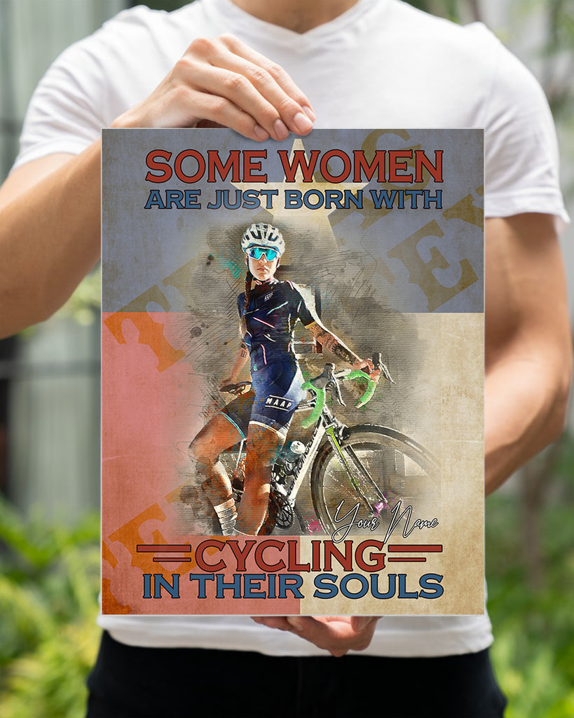 Customized Image Canvas- Some Women Are Just Born With Cycling In Their Souls- Personalized Name Gift