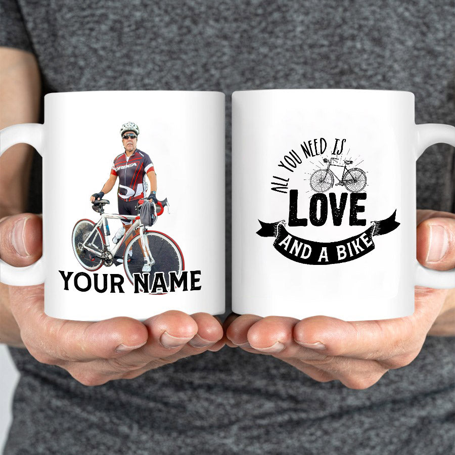 Personalized Image Cycling Mug-All You Need Is Love And A Bike
