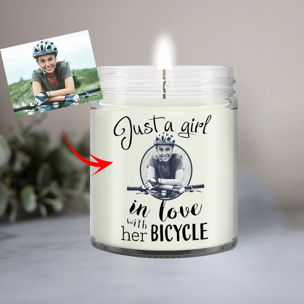 Personalized Cycling Soy Wax Candle- Personalized Image Just A Girl In Love With Her Bicycle Candle
