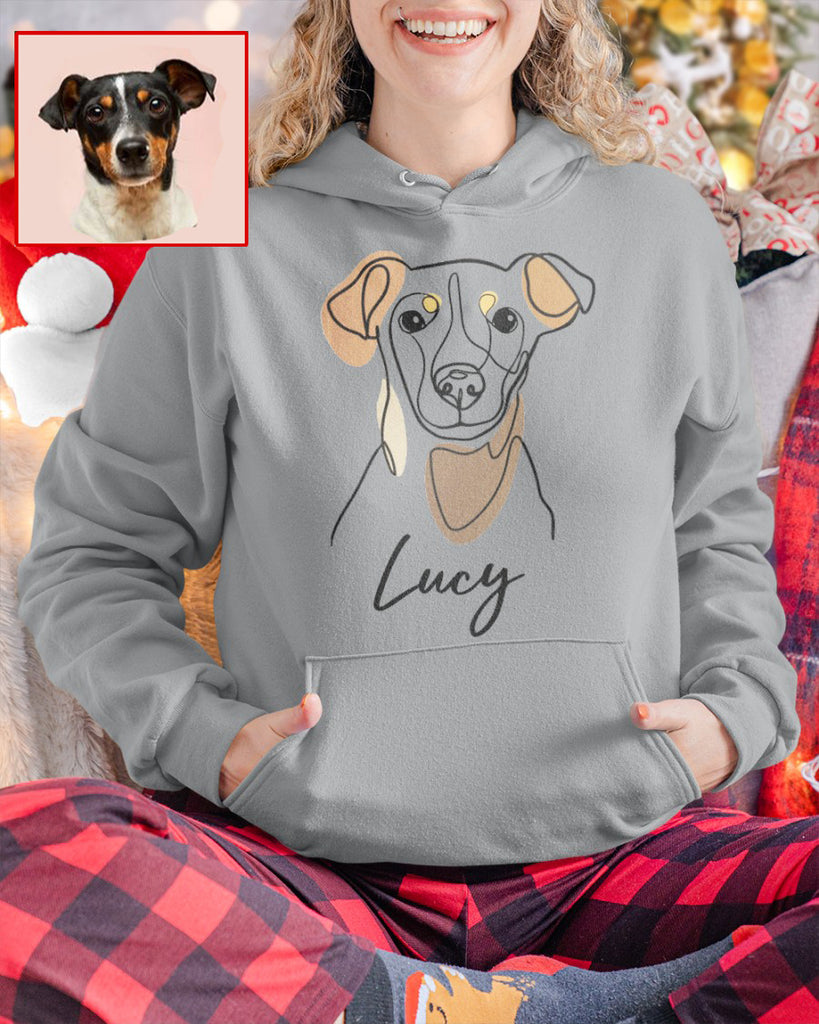 Custom Hand-Drawn Dog Pet Photo T-Shirt, Long Sleeve, Hoodie-Coffee Jersey With Name
