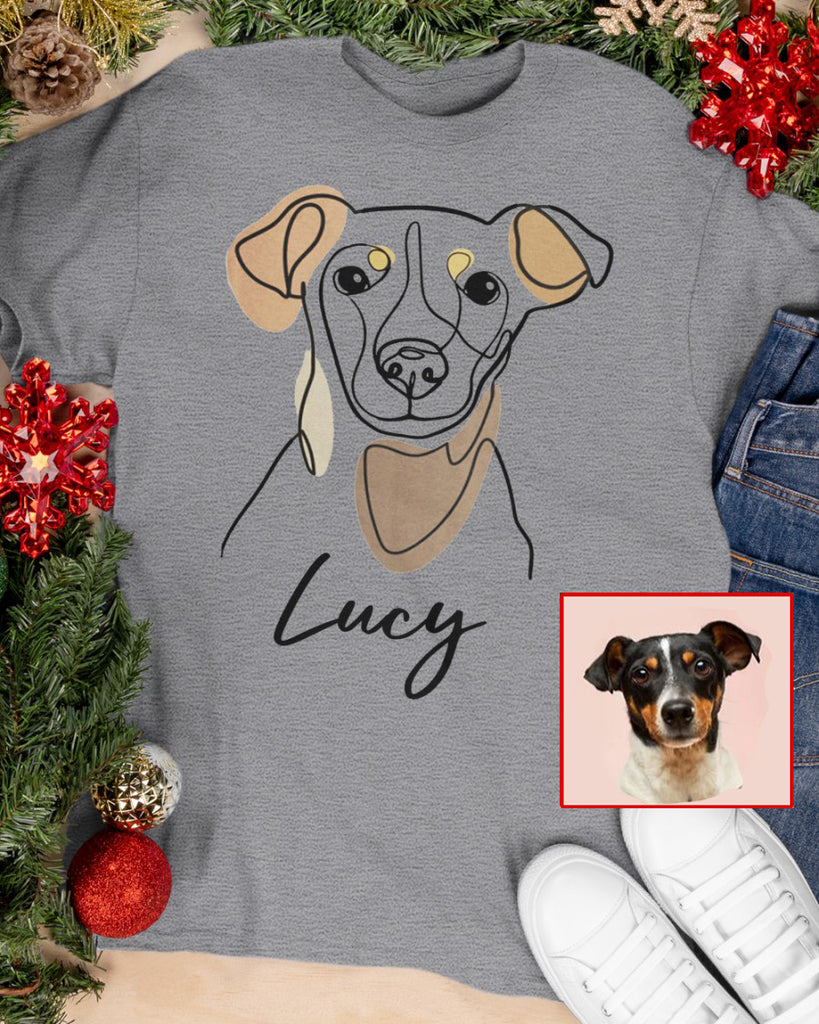 Custom Hand-Drawn Dog Pet Photo T-Shirt, Long Sleeve, Hoodie-Coffee Jersey With Name