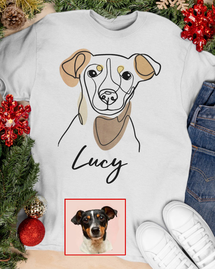 Custom Hand-Drawn Dog Pet Photo T-Shirt, Long Sleeve, Hoodie-Coffee Jersey With Name