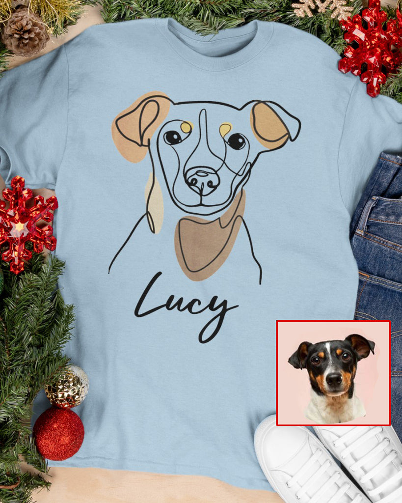 Custom Hand-Drawn Dog Pet Photo T-Shirt, Long Sleeve, Hoodie-Coffee Jersey With Name