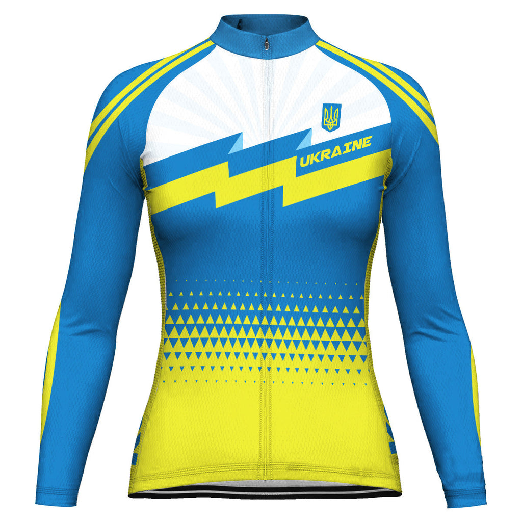 Customized Ukraine Winter Thermal Fleece Long Sleeve Cycling Jersey for Women