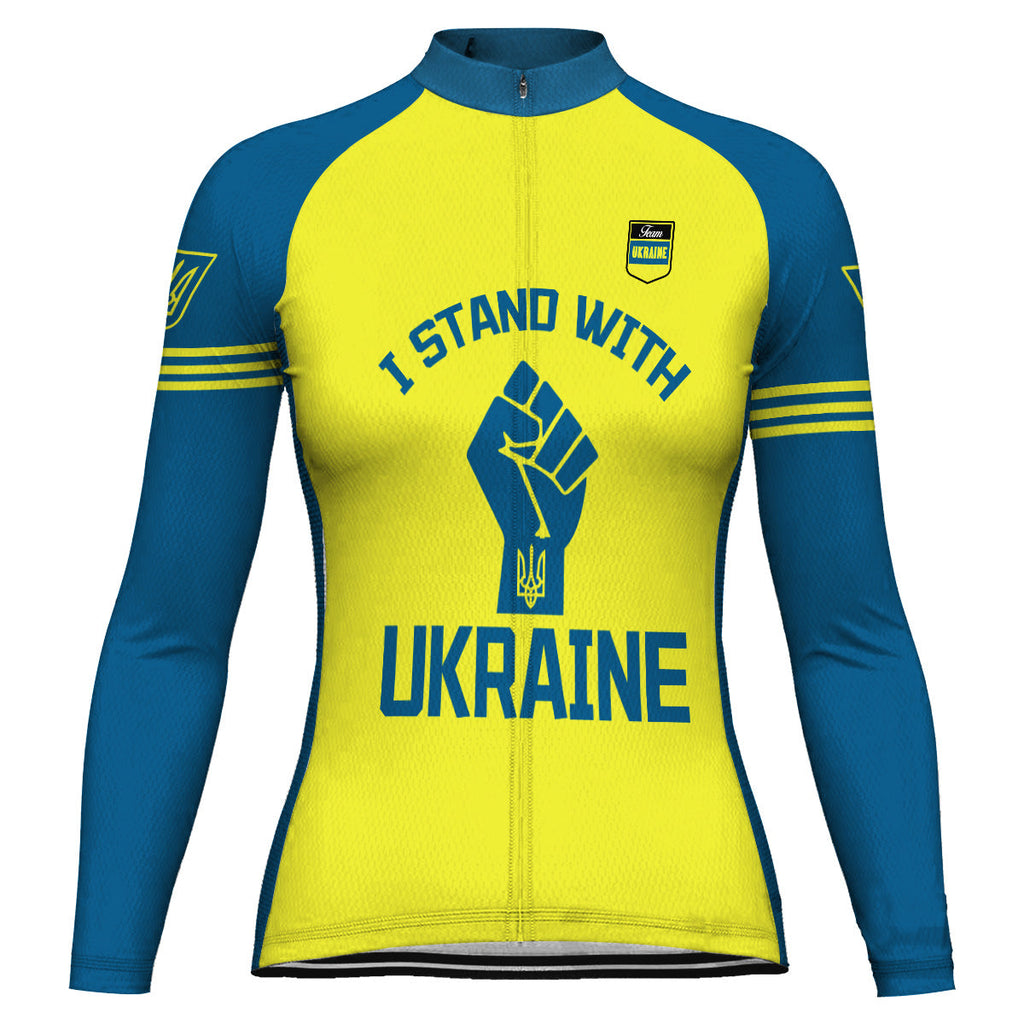 Customized Ukraine Winter Thermal Fleece Long Sleeve Cycling Jersey for Women