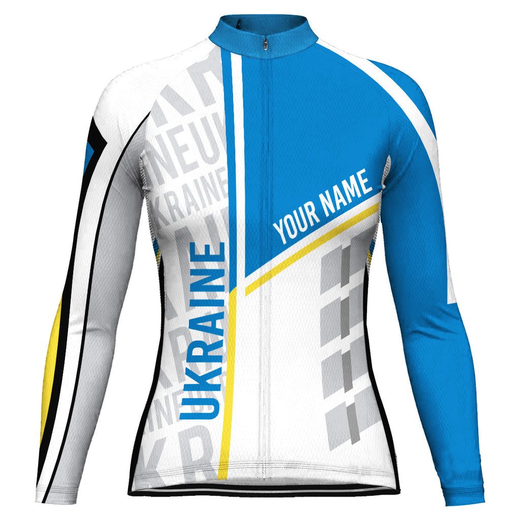 Customized Ukraine Winter Thermal Fleece Long Sleeve Cycling Jersey for Women