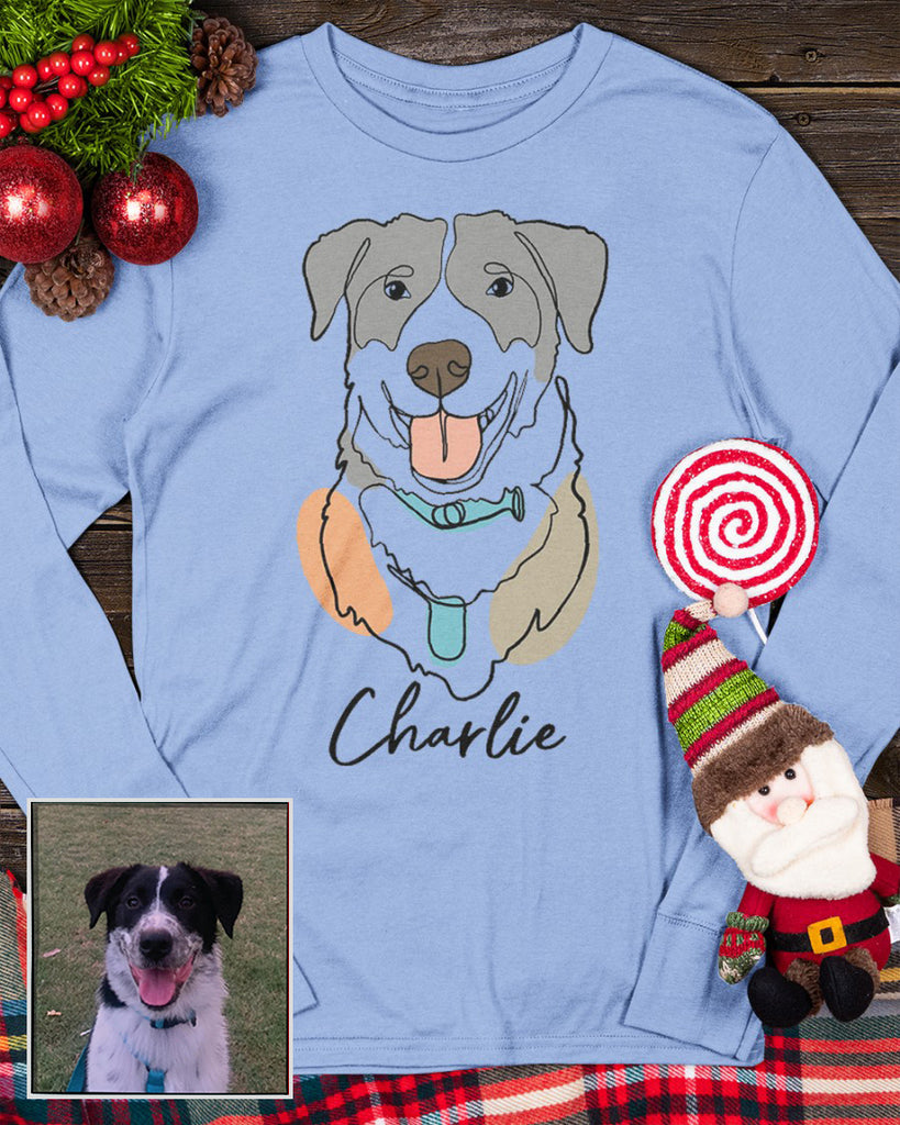 Custom Hand-Drawn Dog Pet Photo T-Shirt, Long Sleeve, Hoodie-Coffee Jersey With Name