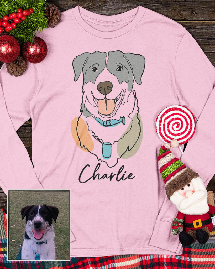 Custom Hand-Drawn Dog Pet Photo T-Shirt, Long Sleeve, Hoodie-Coffee Jersey With Name