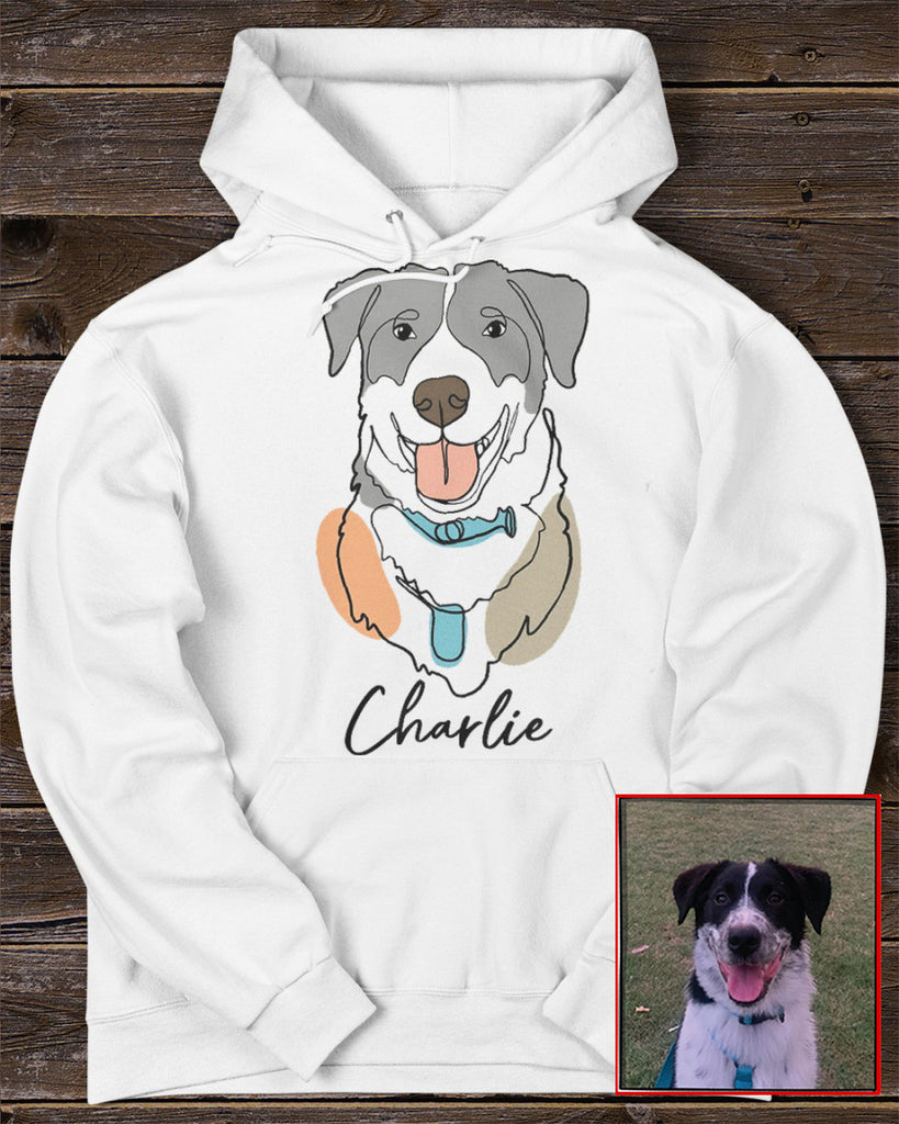 Custom Hand-Drawn Dog Pet Photo T-Shirt, Long Sleeve, Hoodie-Coffee Jersey With Name