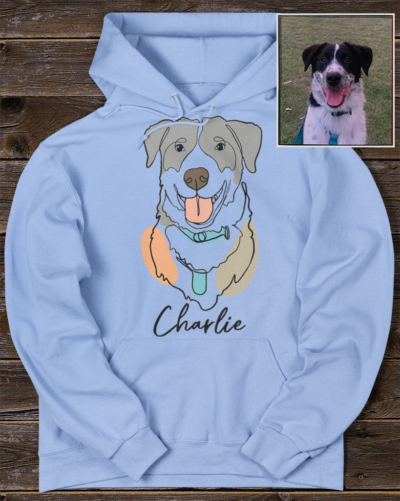 Custom Hand-Drawn Dog Pet Photo T-Shirt, Long Sleeve, Hoodie-Coffee Jersey With Name
