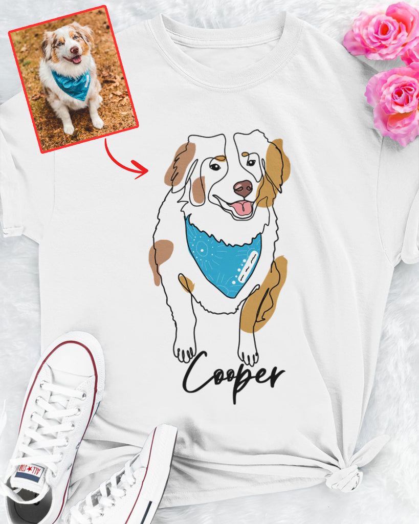 Custom Hand-Drawn Dog Pet Photo T-Shirt, Long Sleeve, Hoodie-Coffee Jersey With Name