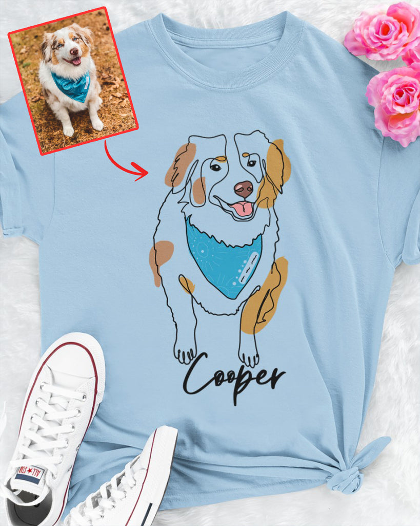 Custom Hand-Drawn Dog Pet Photo T-Shirt, Long Sleeve, Hoodie-Coffee Jersey With Name
