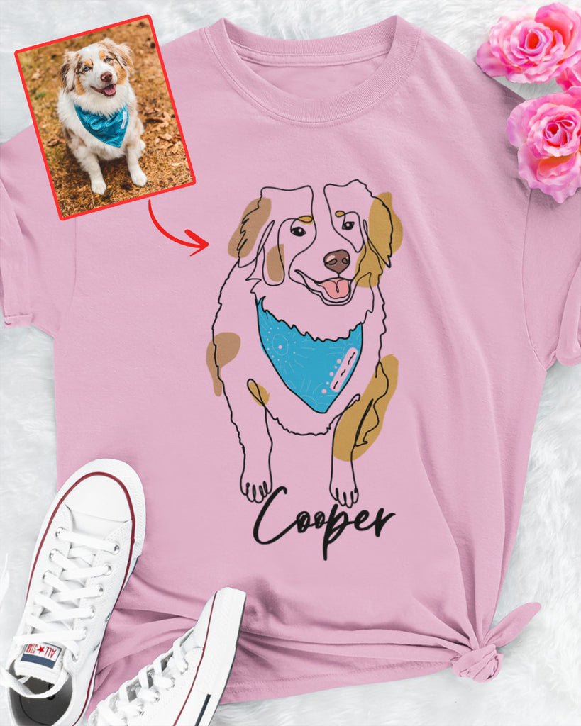 Custom Hand-Drawn Dog Pet Photo T-Shirt, Long Sleeve, Hoodie-Coffee Jersey With Name