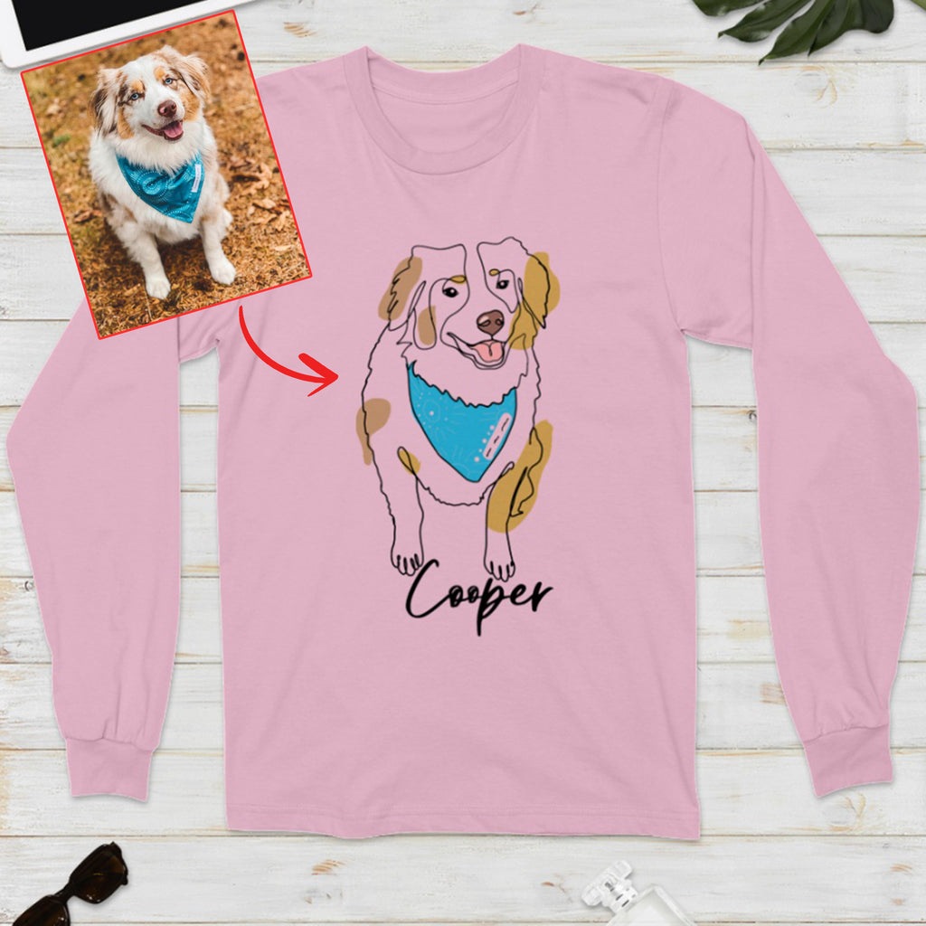 Custom Hand-Drawn Dog Pet Photo T-Shirt, Long Sleeve, Hoodie-Coffee Jersey With Name