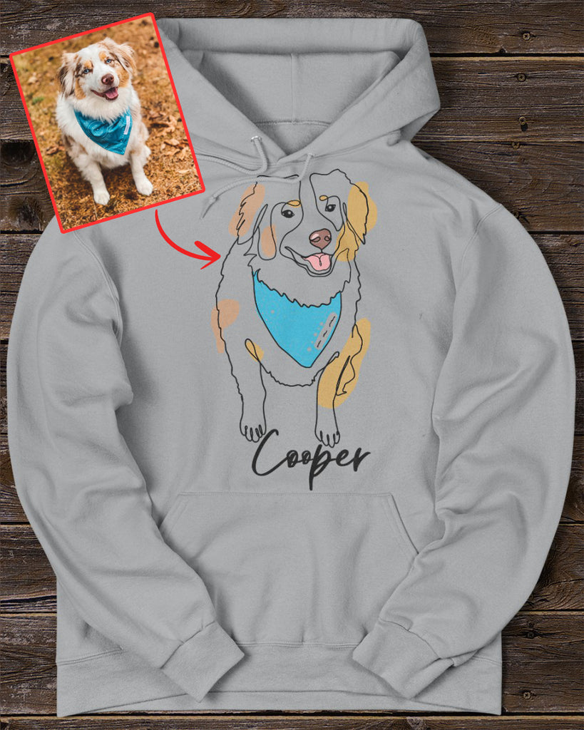 Custom Hand-Drawn Dog Pet Photo T-Shirt, Long Sleeve, Hoodie-Coffee Jersey With Name