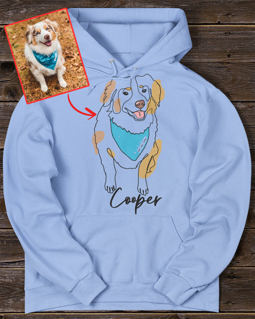 Custom Hand-Drawn Dog Pet Photo T-Shirt, Long Sleeve, Hoodie-Coffee Jersey With Name