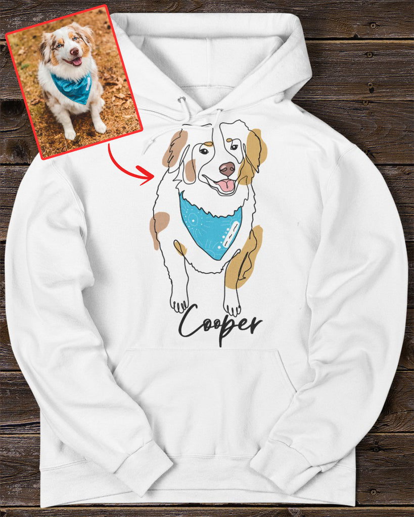 Custom Hand-Drawn Dog Pet Photo T-Shirt, Long Sleeve, Hoodie-Coffee Jersey With Name