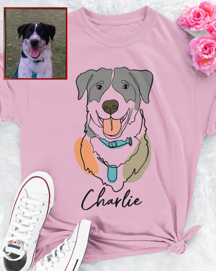 Custom Hand-Drawn Dog Pet Photo T-Shirt, Long Sleeve, Hoodie-Coffee Jersey With Name