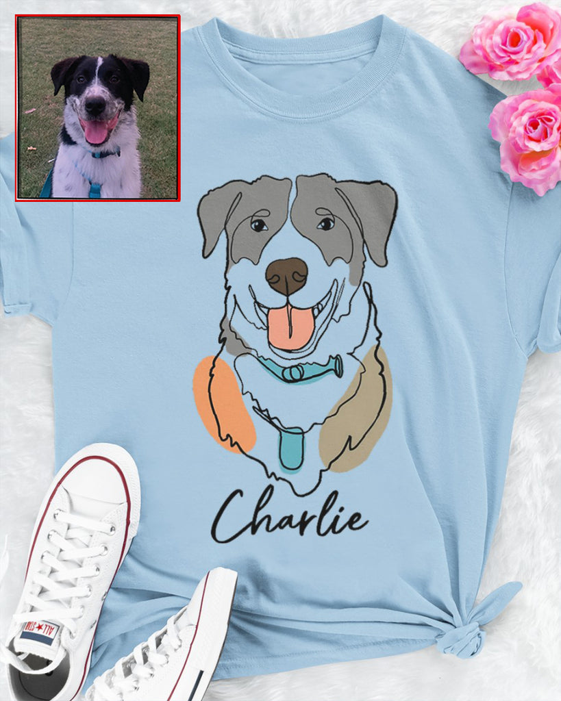 Custom Hand-Drawn Dog Pet Photo T-Shirt, Long Sleeve, Hoodie-Coffee Jersey With Name