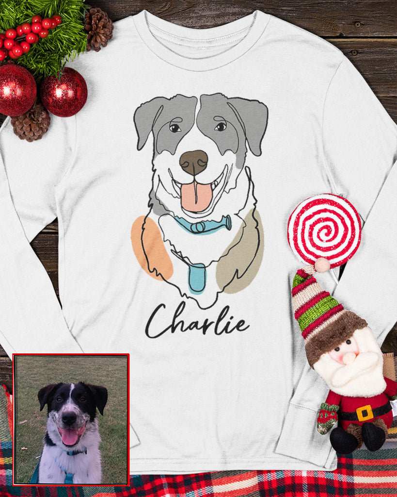 Custom Hand-Drawn Dog Pet Photo T-Shirt, Long Sleeve, Hoodie-Coffee Jersey With Name