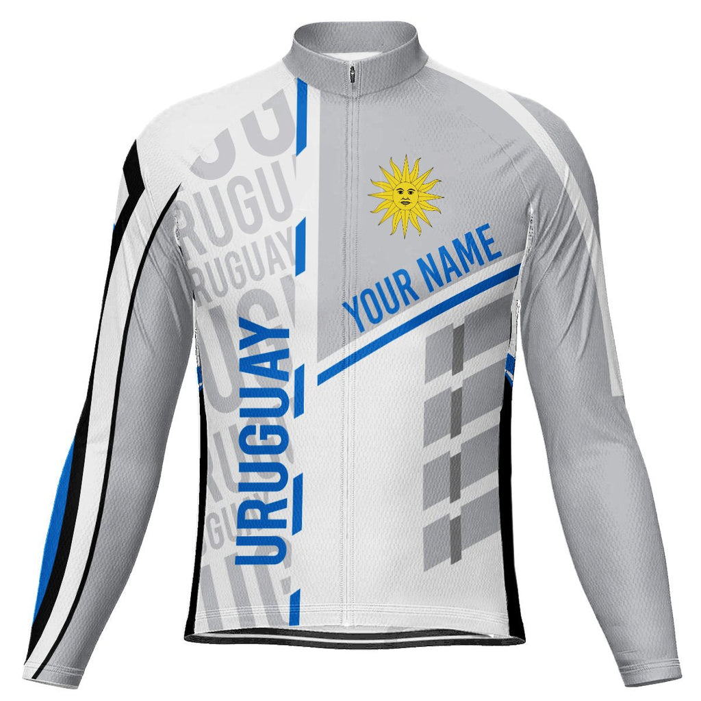 Customized Uruguay Winter Thermal Fleece Long Sleeve Cycling Jersey for Men