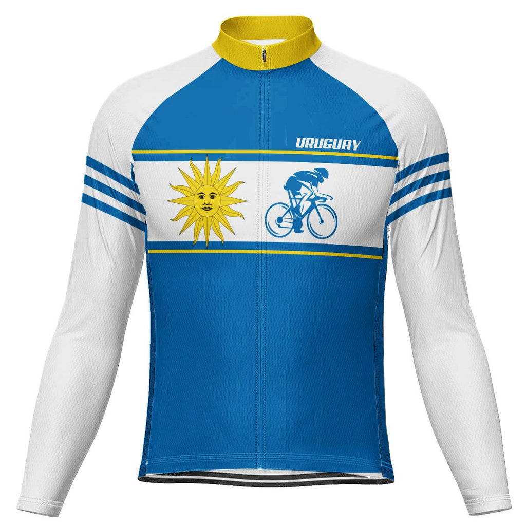 Customized Uruguay Winter Thermal Fleece Long Sleeve Cycling Jersey for Men