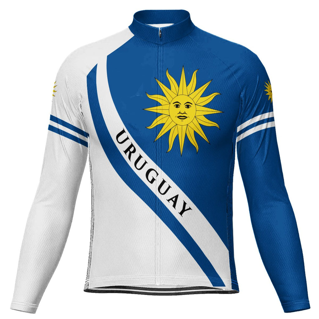 Customized Uruguay Winter Thermal Fleece Long Sleeve Cycling Jersey for Men