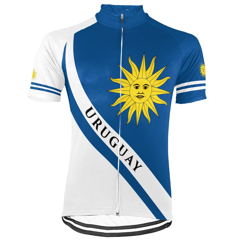 Customized Uruguay Winter Thermal Fleece Short Sleeve Cycling Jersey for Men