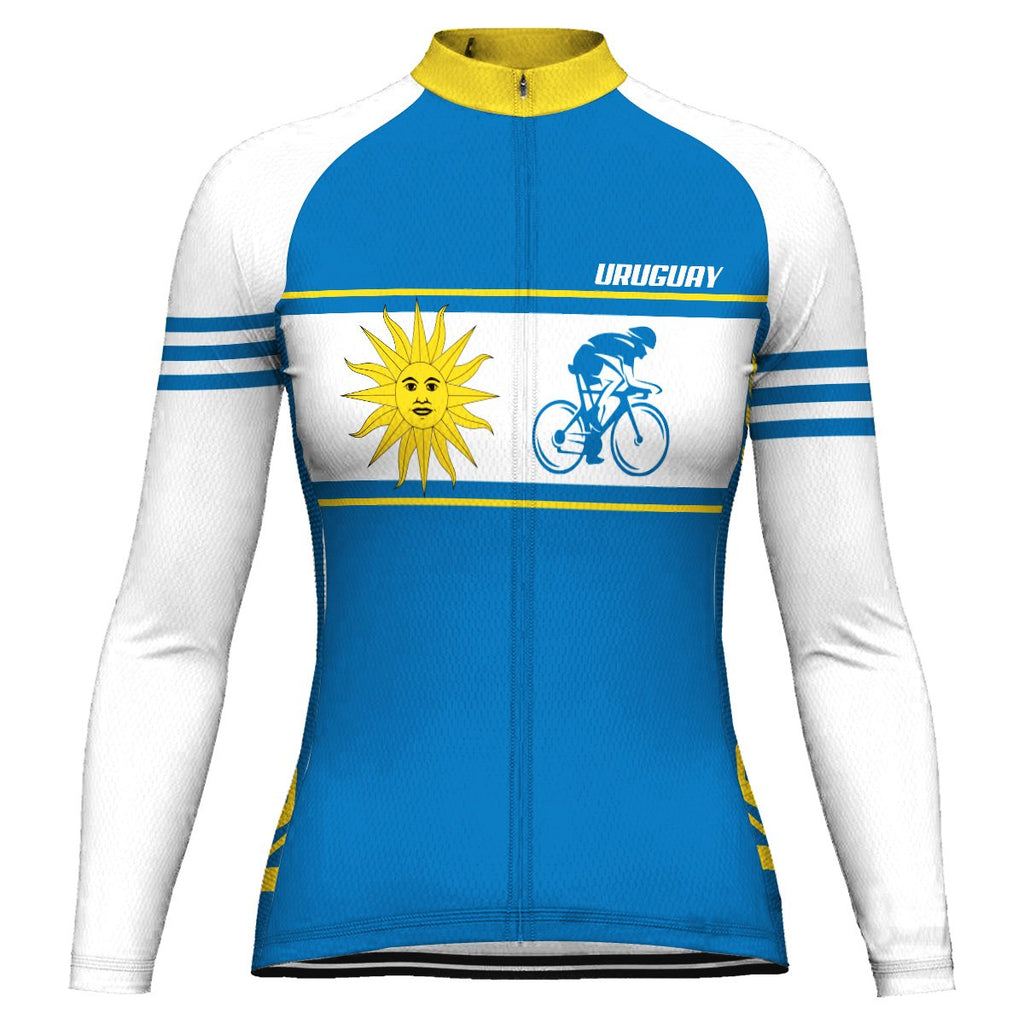 Customized Uruguay Winter Thermal Fleece Long Sleeve Cycling Jersey for Women