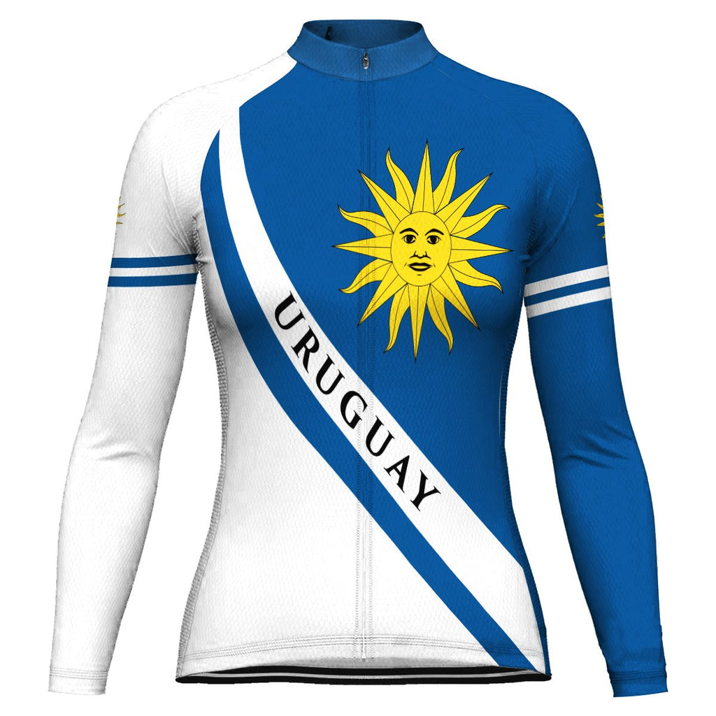 Customized Uruguay Winter Thermal Fleece Long Sleeve Cycling Jersey for Women