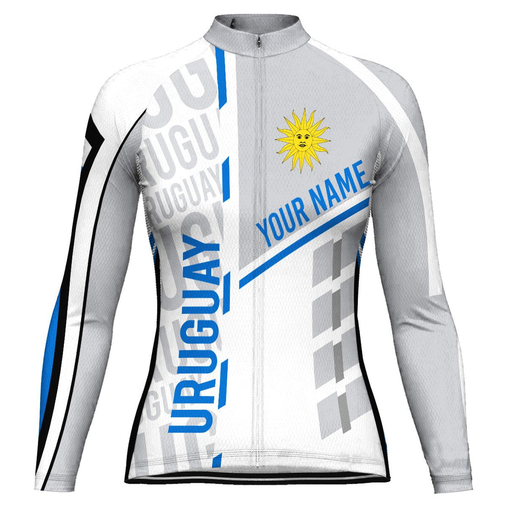 Customized Uruguay Winter Thermal Fleece Long Sleeve Cycling Jersey for Women