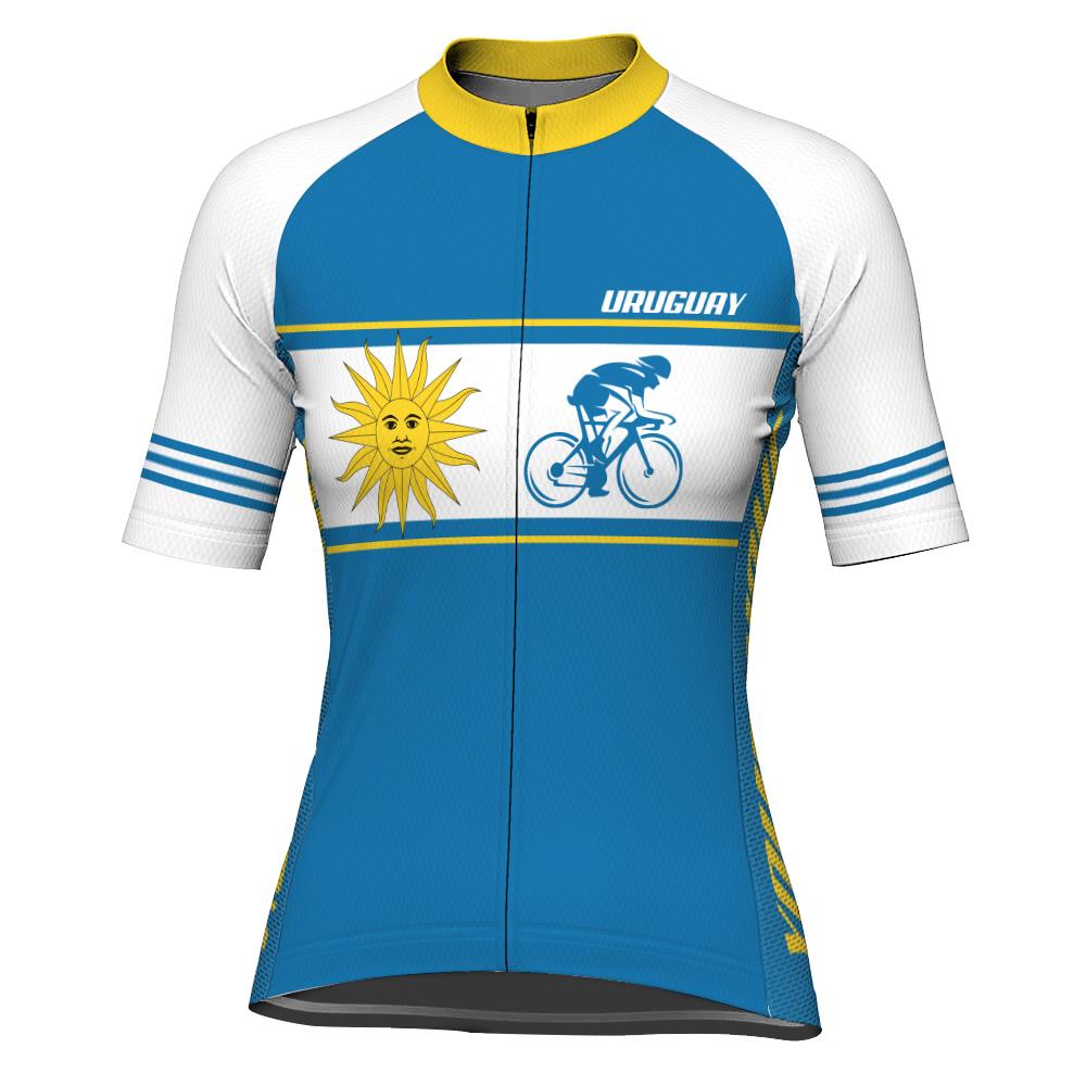 Customized Uruguay Winter Thermal Fleece Short Sleeve Cycling Jersey for Women