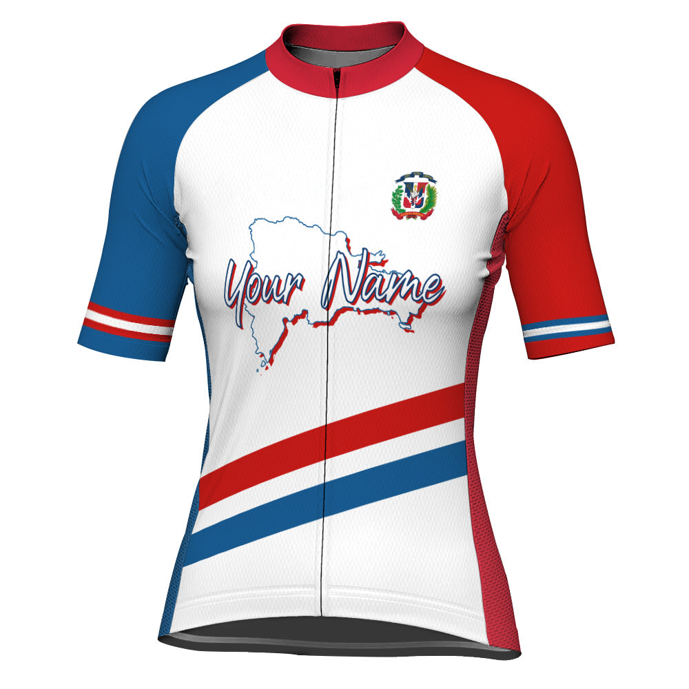 Customized Dominican Winter Thermal Fleece Short Sleeve Cycling Jersey for Women