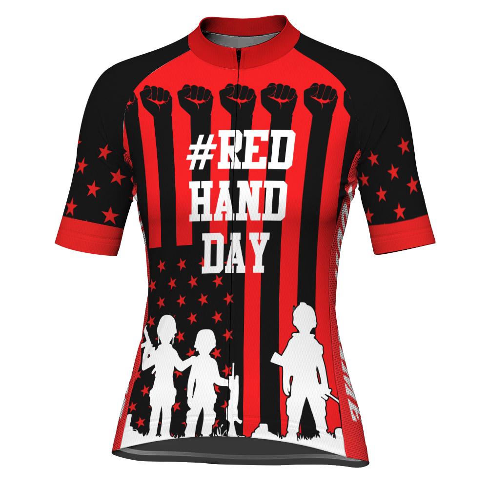 Customized Red Hand Day Short Sleeve Cycling Jersey for Women