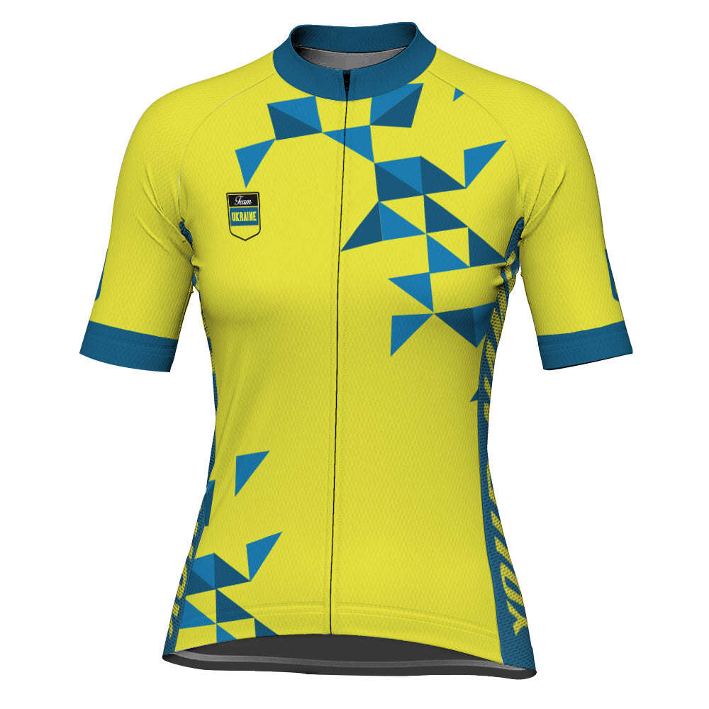 Customized Ukraine Winter Thermal Fleece Short Sleeve Cycling Jersey For Women