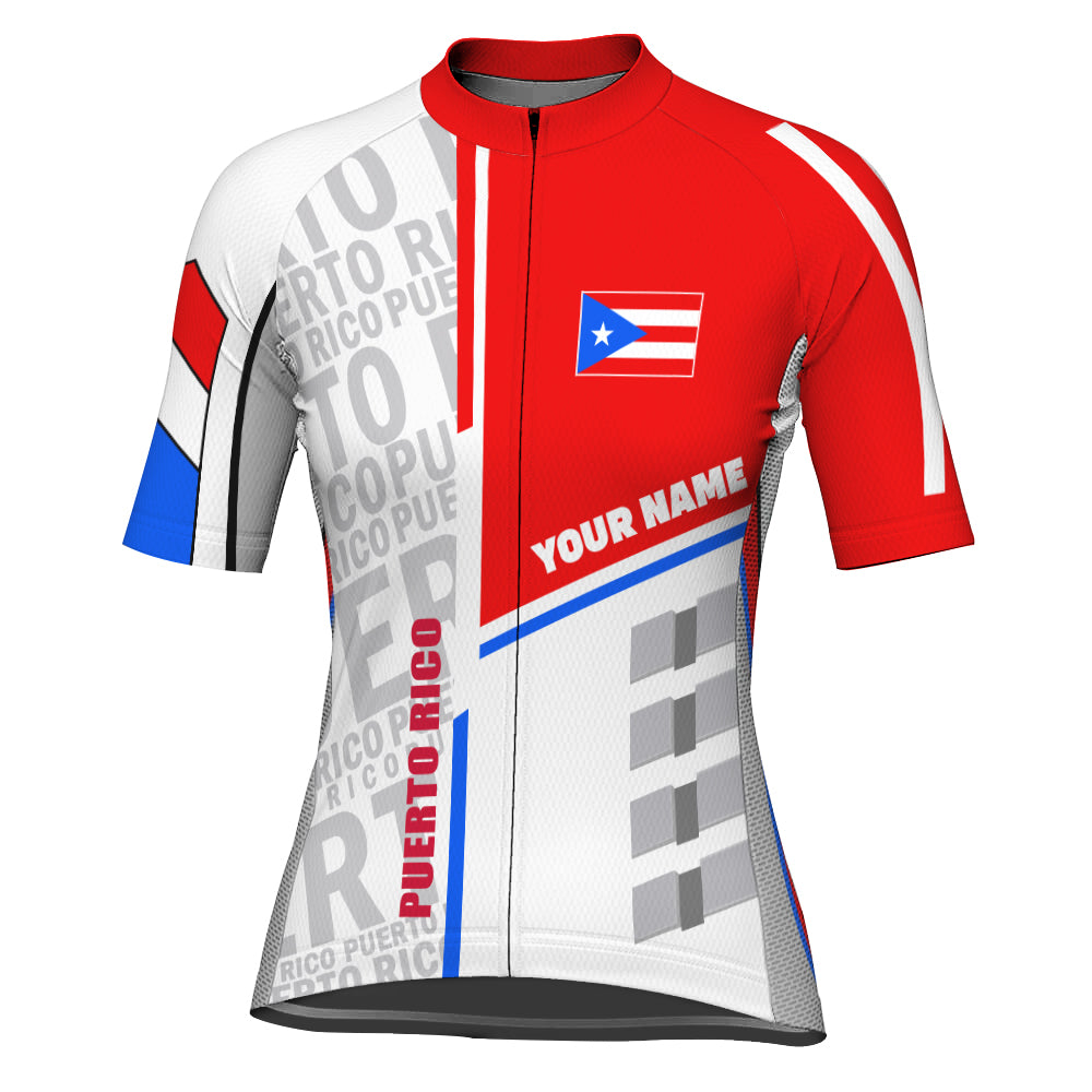 Customized Puerto Rico Winter Thermal Fleece Short Sleeve Cycling Jersey for Women