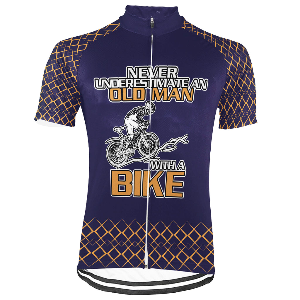 Customized Short Sleeve Cycling Jersey for Men- Never Underestimate An Old Man With A Bicycle