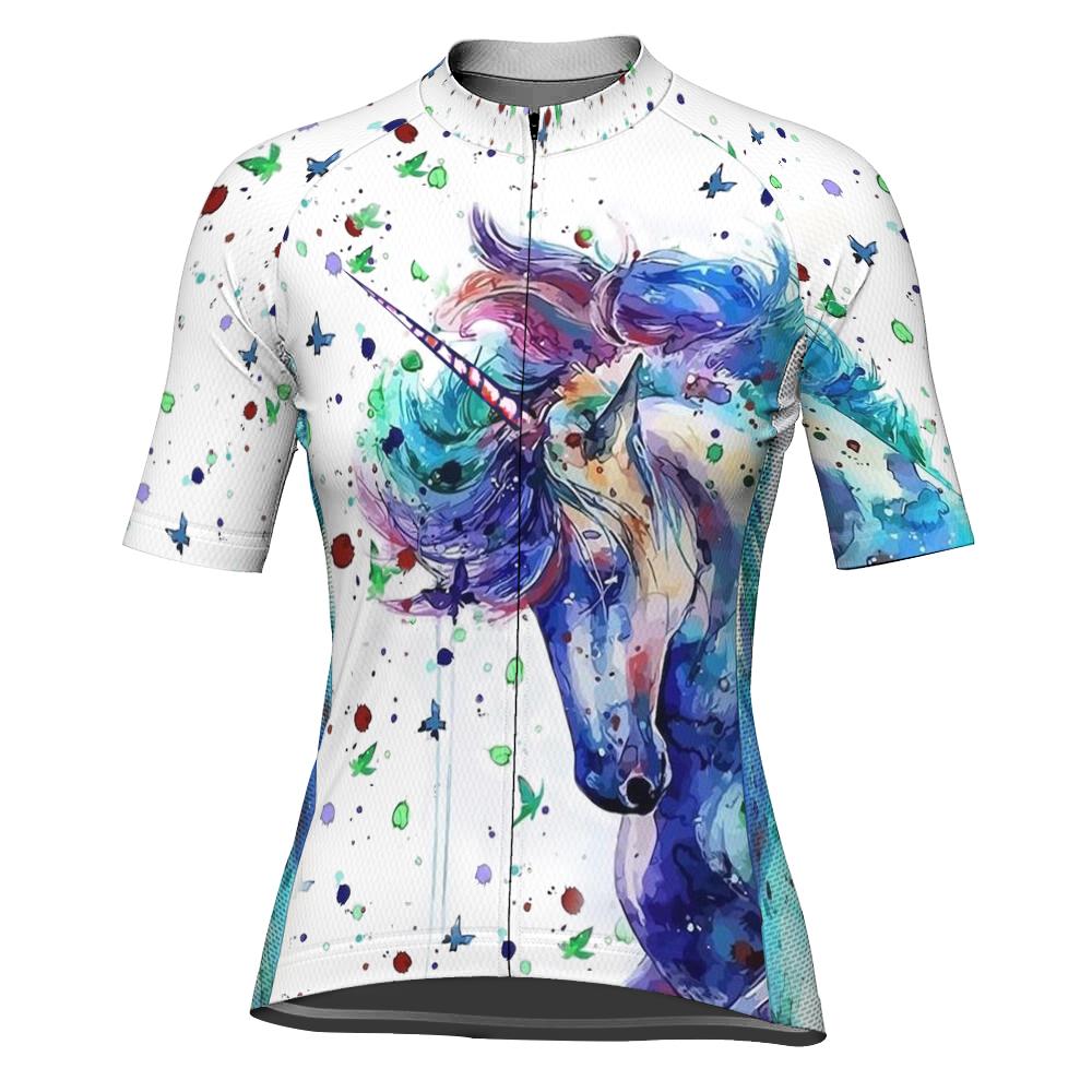 Colorful Unicorn Short Sleeve Cycling Jersey for Women