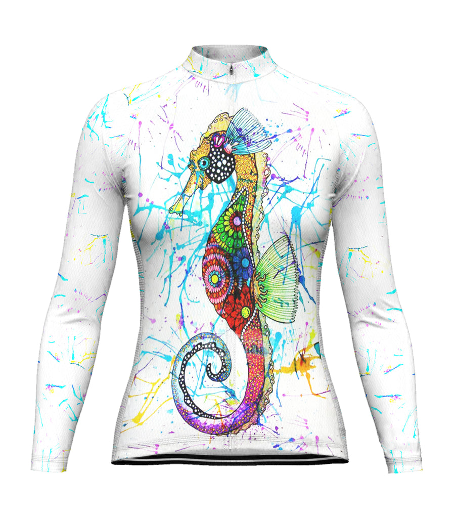Colorful Seahorse Long Sleeve Cycling Jersey for Women
