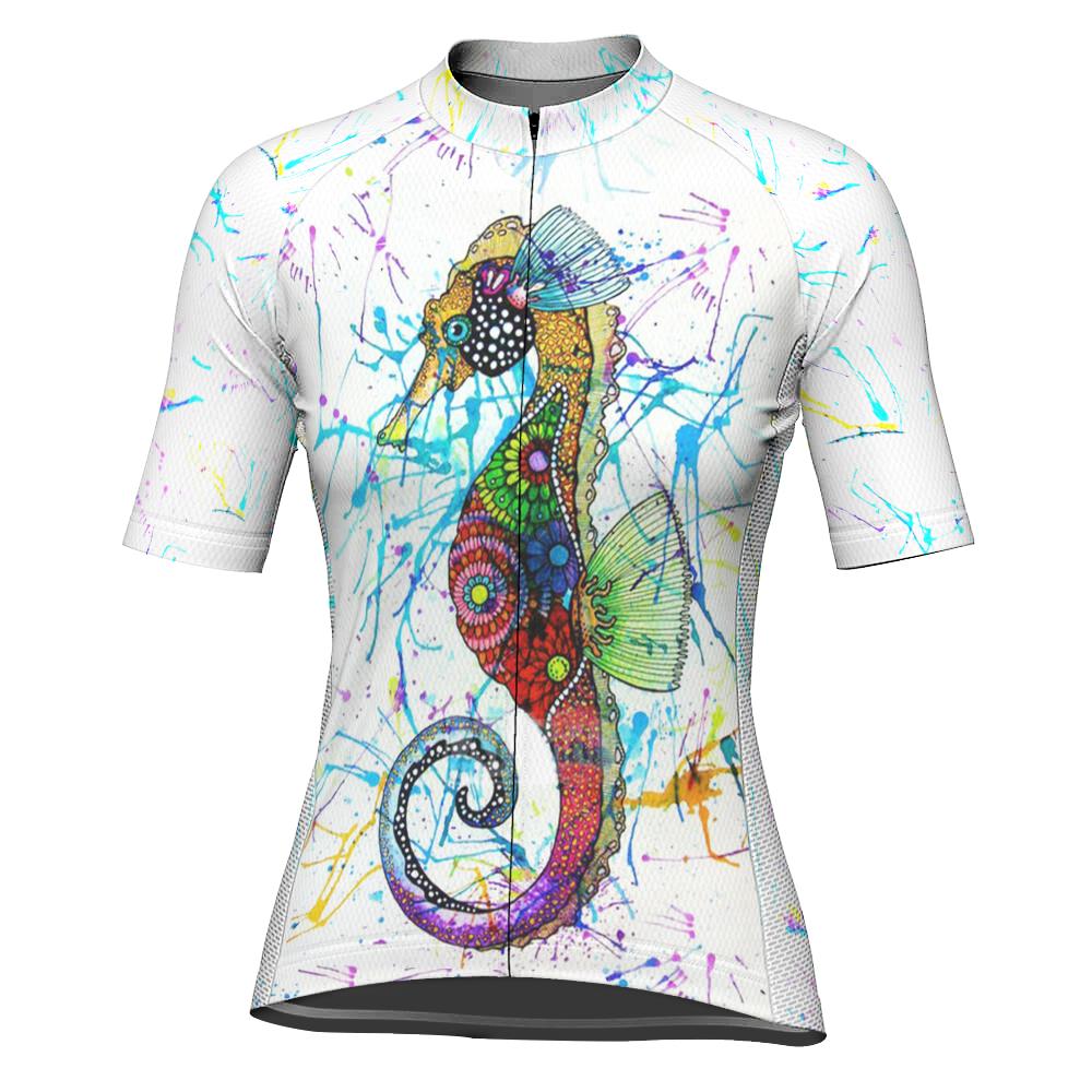 Colorful Seahorse Short Sleeve Cycling Jersey for Women