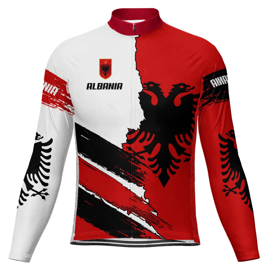 Customized Albania Winter Thermal Fleece Long Sleeve Cycling Jersey for Men